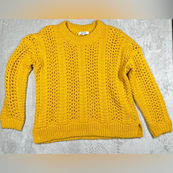 Madewell Windemere Pointelle Pullover Golden Sunset Mustard Yellow Sweater Small - Picture 3 of 16